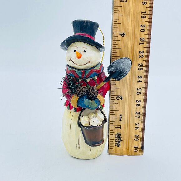 Resin Snowman Holding Shovel Wood Carved Christmas Tree Ornament Decoration - Picture 6 of 6